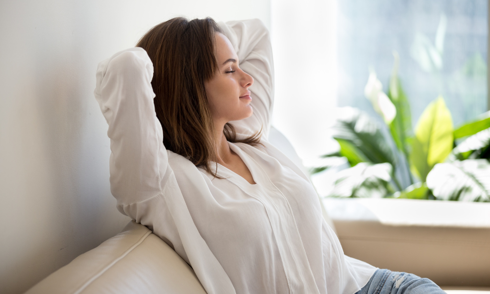 Woman breathing clean air